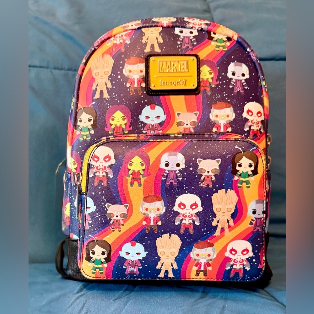 NWT Loungefly Marvel Guardians of the Galaxy Chibi Print Mini Backpack
